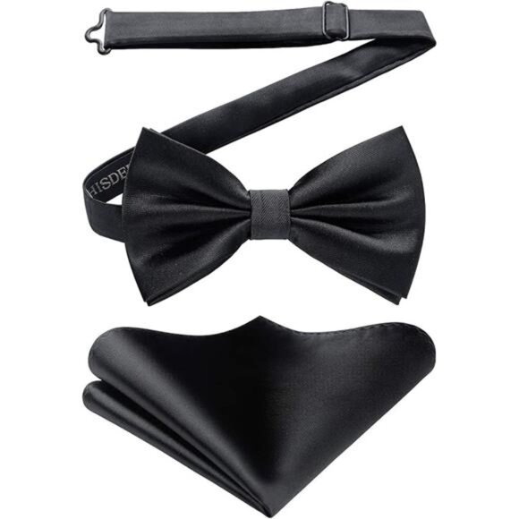 Bow Ties for Men Solid Color PreTie Bow Tie and Pocket Square Set Classic Formal - Picture 7 of 7
